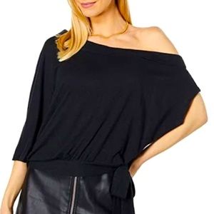 Bcbgmaxazria Asymmetrical Linen-Blend Top side tie- Black - Small NWOT